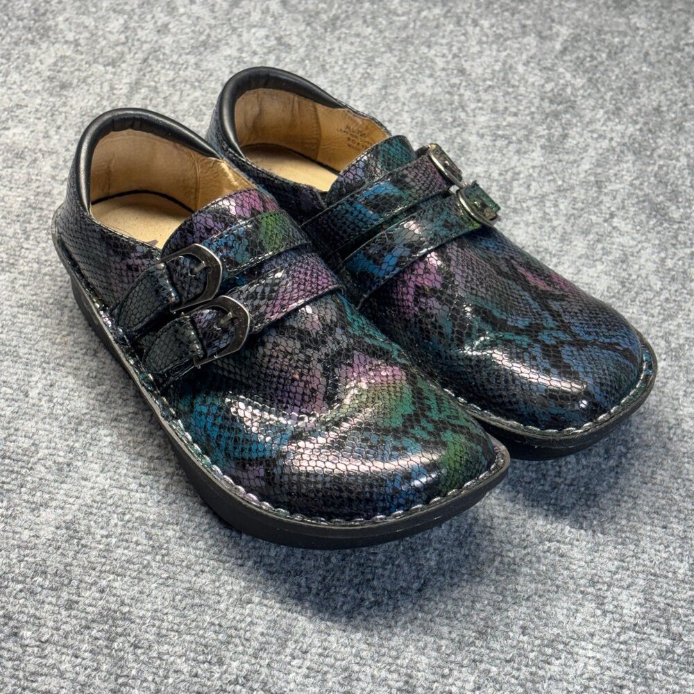 Alegria PG Lite Multicolor Snakeskin Leather Mary Jane Clogs Women 37 US 7